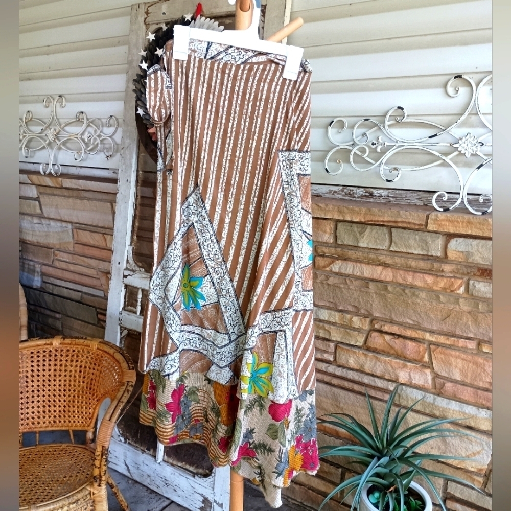 Earthbound Bohemian Brown Floral Wrap Skirt_One Size